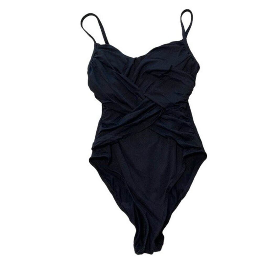 La Blanca Women's 10 Black‎ One-Piece Wrap Front Adjustable Strap Swim Suit